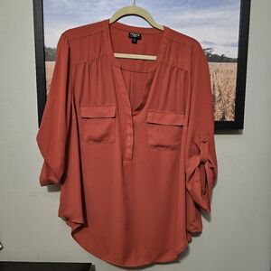Torrid Terracotta Cuffed Sleeve Relaxed Blouse